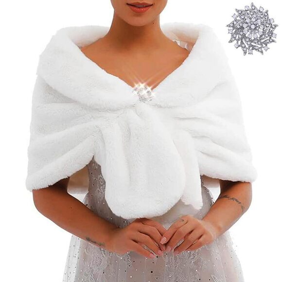white shawls for dresses V-neck Neckline Shawl Winter Wedding Shawl The elegant neckline shawl is crafted with delicate details and its fabric is soft and comfortable One Size / White
